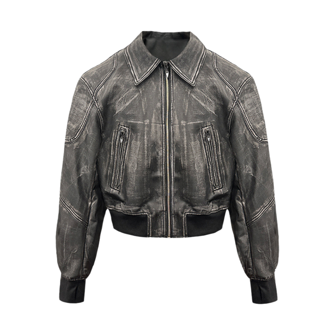 비엘알 레더 폴드런 바이커 크롭 자켓 그레이(BLR Leather Pauldron Biker Cropped Jacket Grey)
