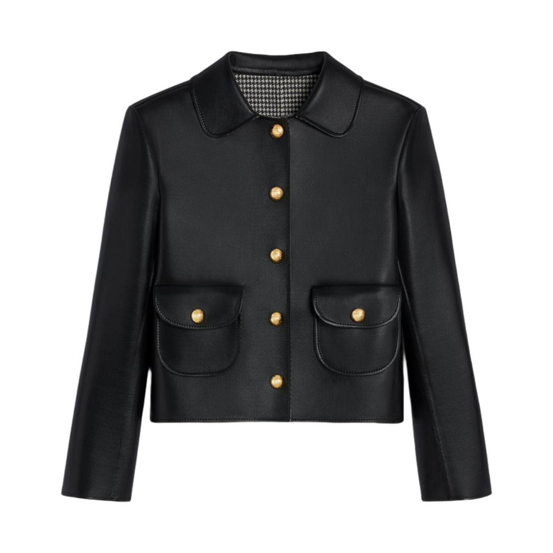(W) 셀린느 자켓 클로딘 칼라 소프트 램스킨 블랙((W) Celine Jacket with Claudine Collar in Soft Lambskin Black) - 1