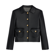 (W) Celine Jacket with Claudine Collar in Soft Lambskin Black