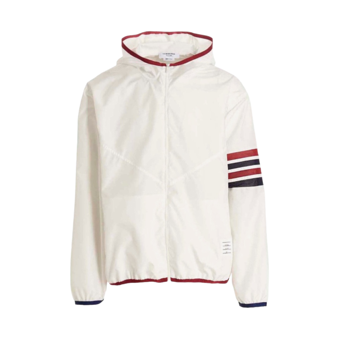 MJT366A-F0197-100 Thom Browne Military Ripstop Mesh 4-Bar Packable Zip Hoodie White