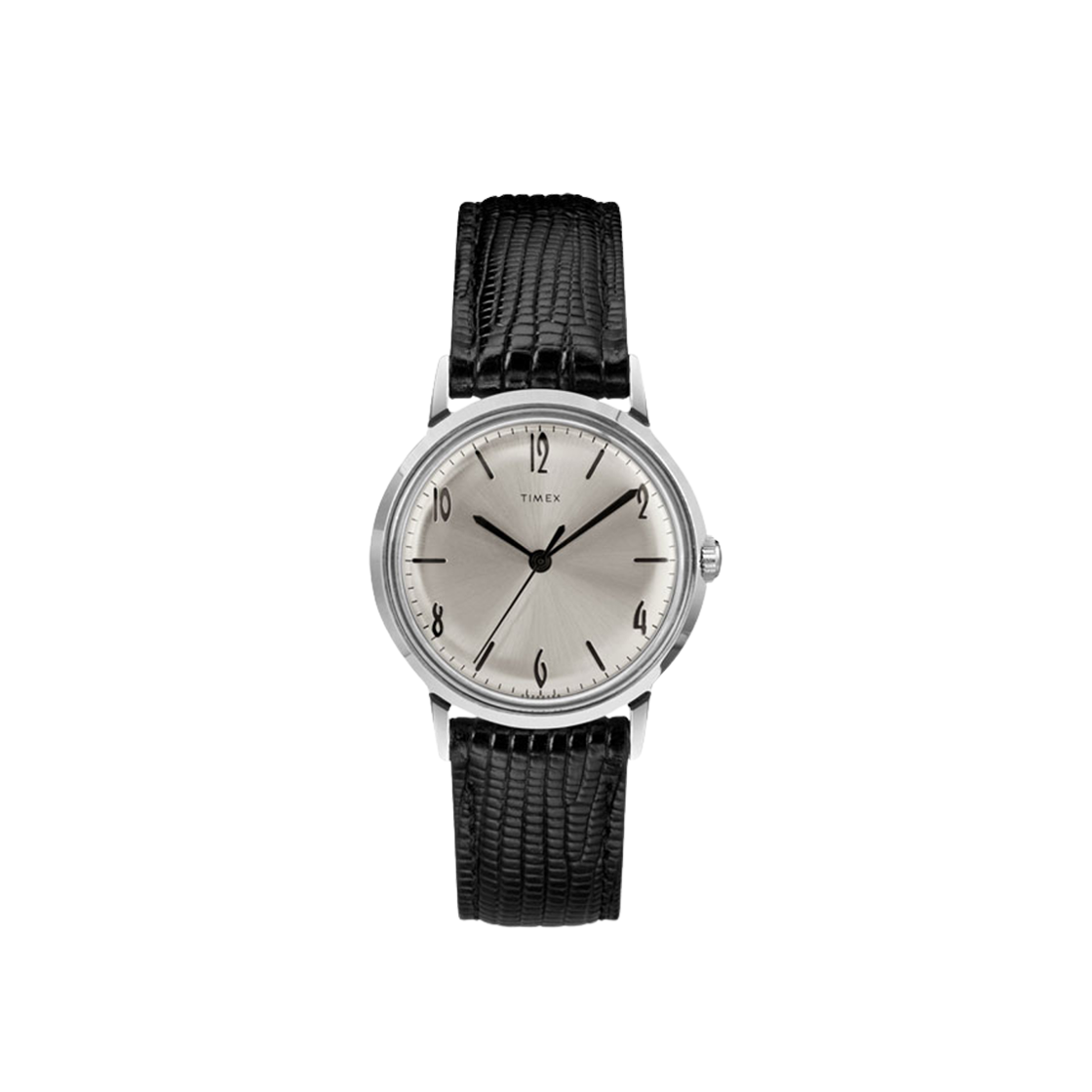 타이맥스 멀린 OG 34mm 레더 스트랩 워치 블랙 실버(Timex Marlin OG 34mm Leather Strap Watch Black Silver)