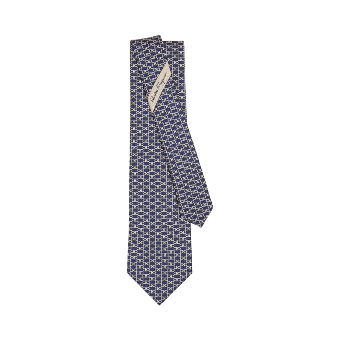 페라가모 간치니 프린트 실크 타이 네이비 블루(Ferragamo Gancini Print Silk Tie Navy Blue) - 1