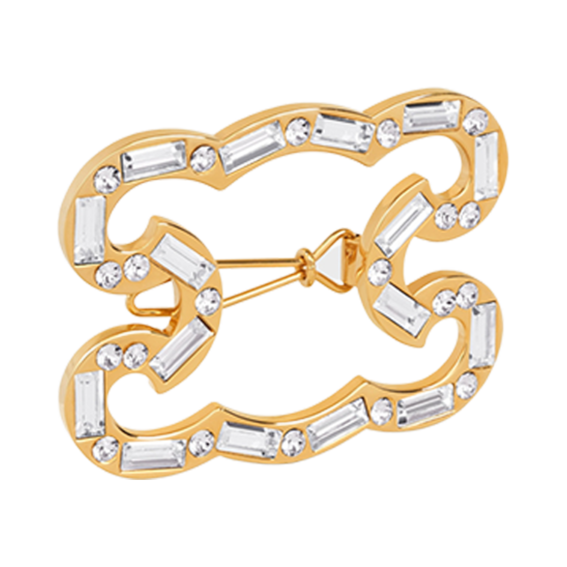 (W) 셀린느 트리옹프 프레임 헤어 클립 스트라스 앤 브래스 골드 피니쉬 골드((W) Celine Triomphe Frame Hair Clip in Strass and Brass with Gold Finish Gold) - 2