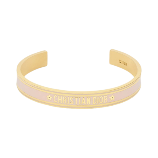 (W) Dior Code Bangle Gold Finish Metal Sand Pink Lacquer