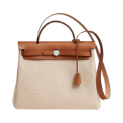 Hermes Herbag Zip 31 Bag Retourne Viking Canvas & Palladium Ecru Beige Fauve