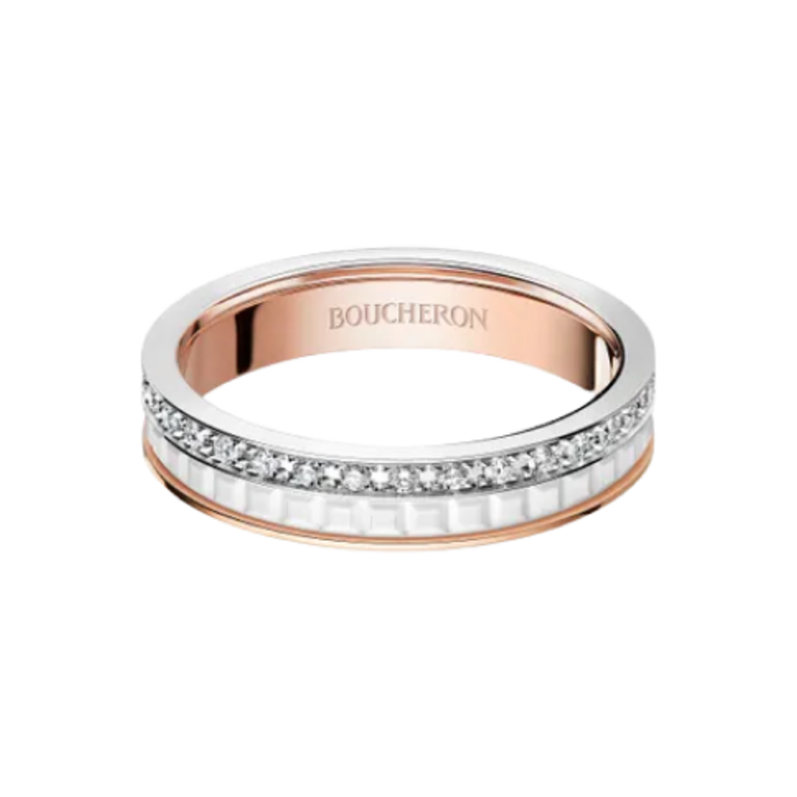 부쉐론 콰트로 화이트 에디션 웨딩 밴드 18K 화이트 골드 핑크 골드 화이트 세라믹 다이아몬드(Boucheron Quatre White Edition Wedding Band 18K White Pink Gold White Ceramic Diamond)