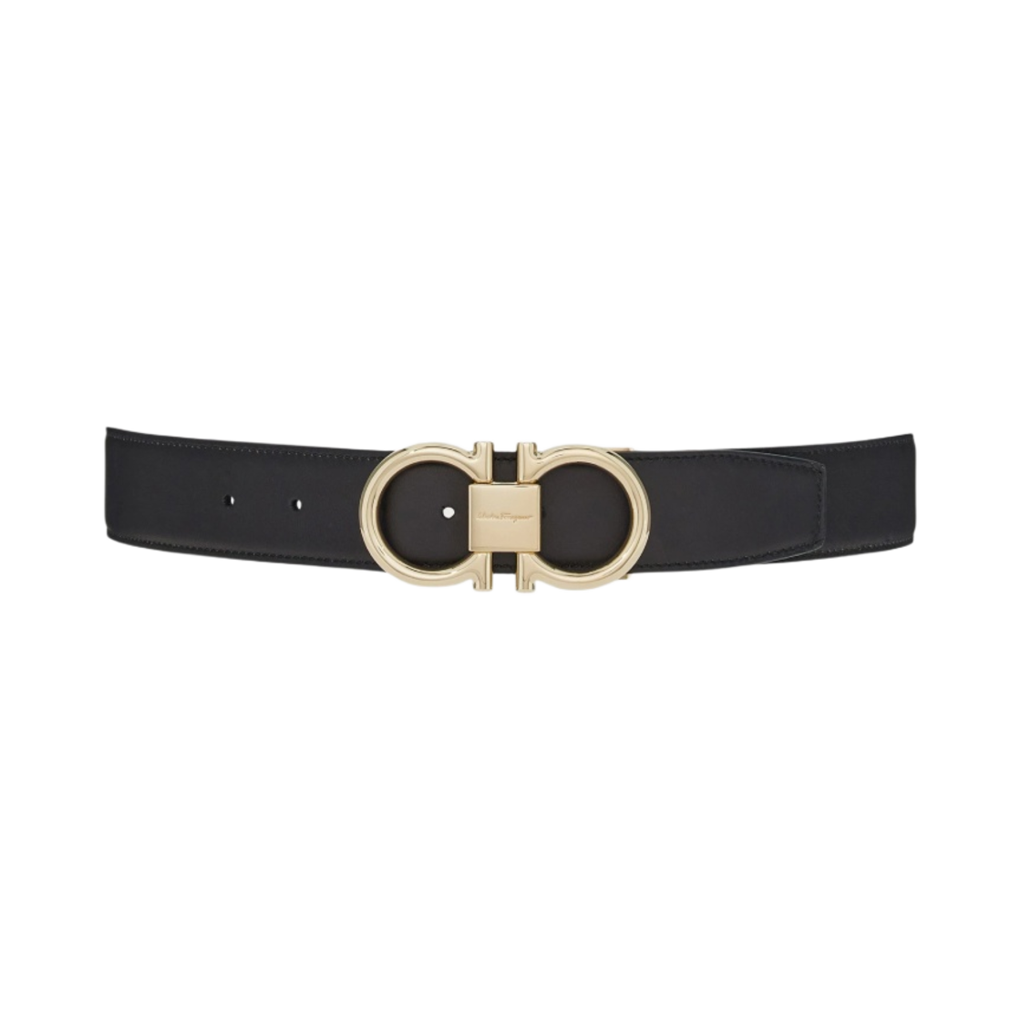 페라가모 리버시블 어드저스터블 해머드 카프스킨 레더 간치니 벨트 블랙 초콜릿(Ferragamo Reversible and Adjustable Hammered Calfskin Leather Gancini Belt Black Chocolate) - 1