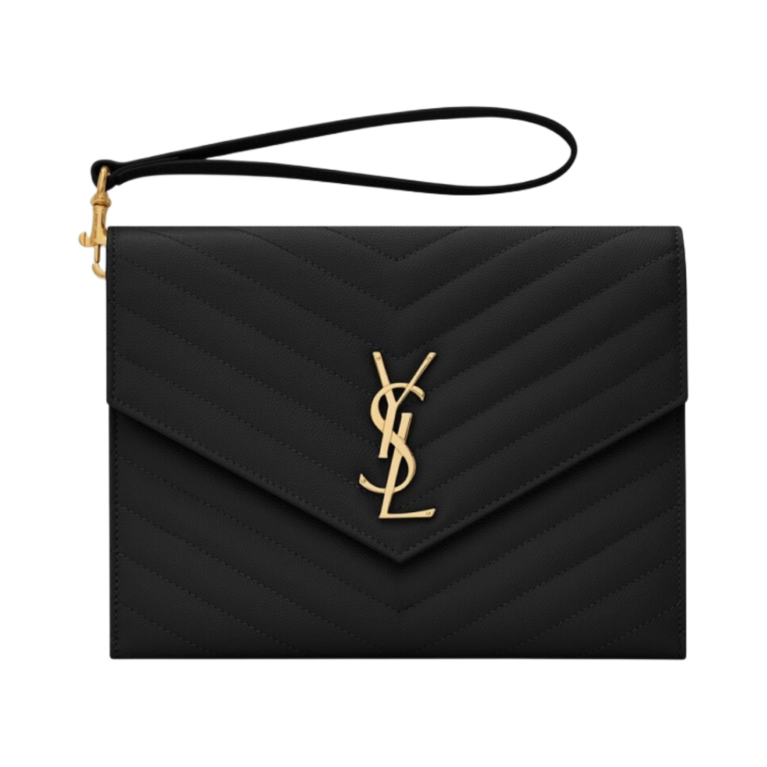 617662-BOW01-1000 Saint Laurent Cassandre Matelasse Flap Pouch in Quilted Grain De Poudre Embossed Leather Black