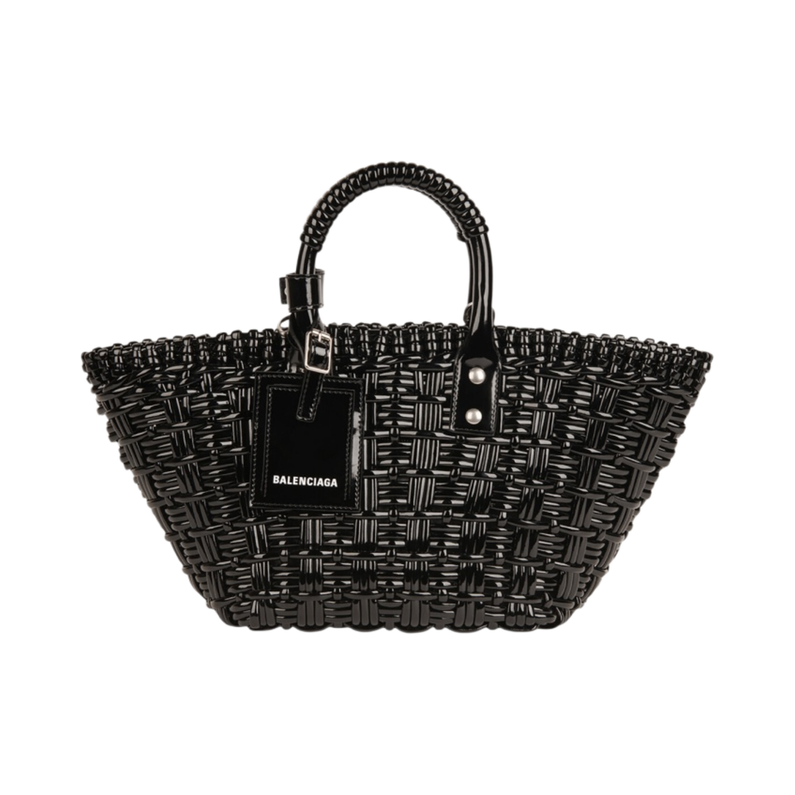발렌시아가 바니시드 페이크 카프스킨 비스트로 XS 스트랩 베스킷 블랙(Balenciaga Varnished Fake Calfskin Bistro XS Strap Basket Black) - 1