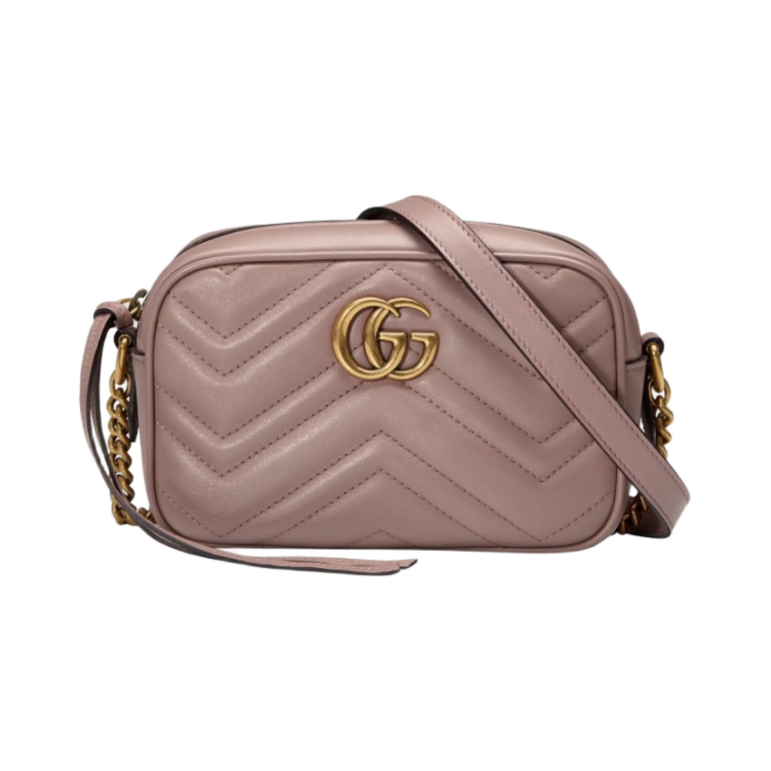 구찌 GG 마몽 집 탑 마틀라세 미니백 더스티 핑크(Gucci GG Marmont Zip Top Matelasse Mini Bag Dusty Pink) - 1