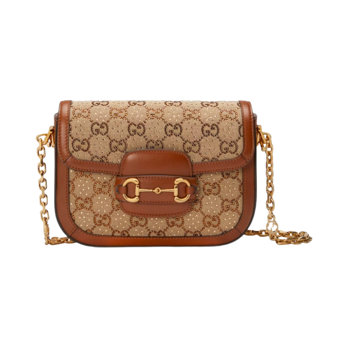 675801-21HRG-2687 Gucci Horsebit 1955 GG Mini Bag Camel Ebony Canvas