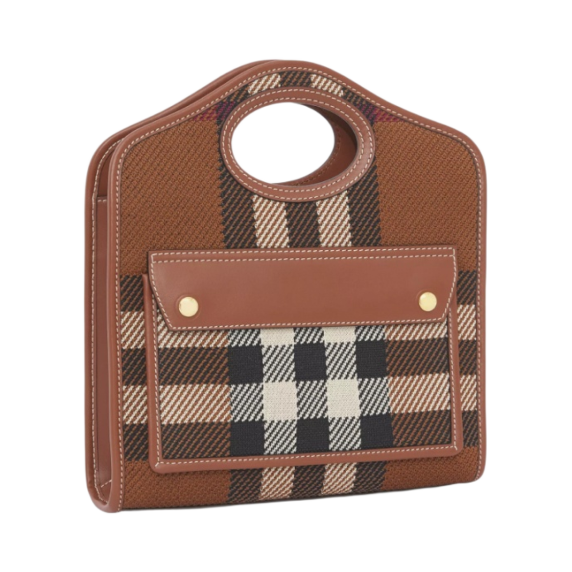 버버리 미니 니트 체크 앤 레더 포켓백 다크 버치 브라운(Burberry Mini Knitted Check and Leather Pocket Bag Dark Birch Brown) - 2