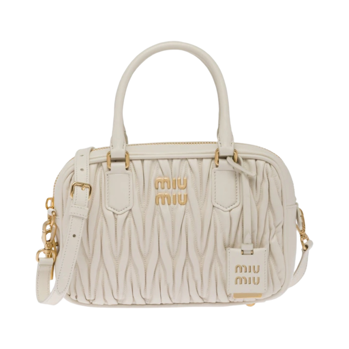 미우 미우 마테라쎄 나파 가죽 탑 핸들백 화이트(Miu Miu Matelasse Nappa Leather Top Handle Bag White) - 1