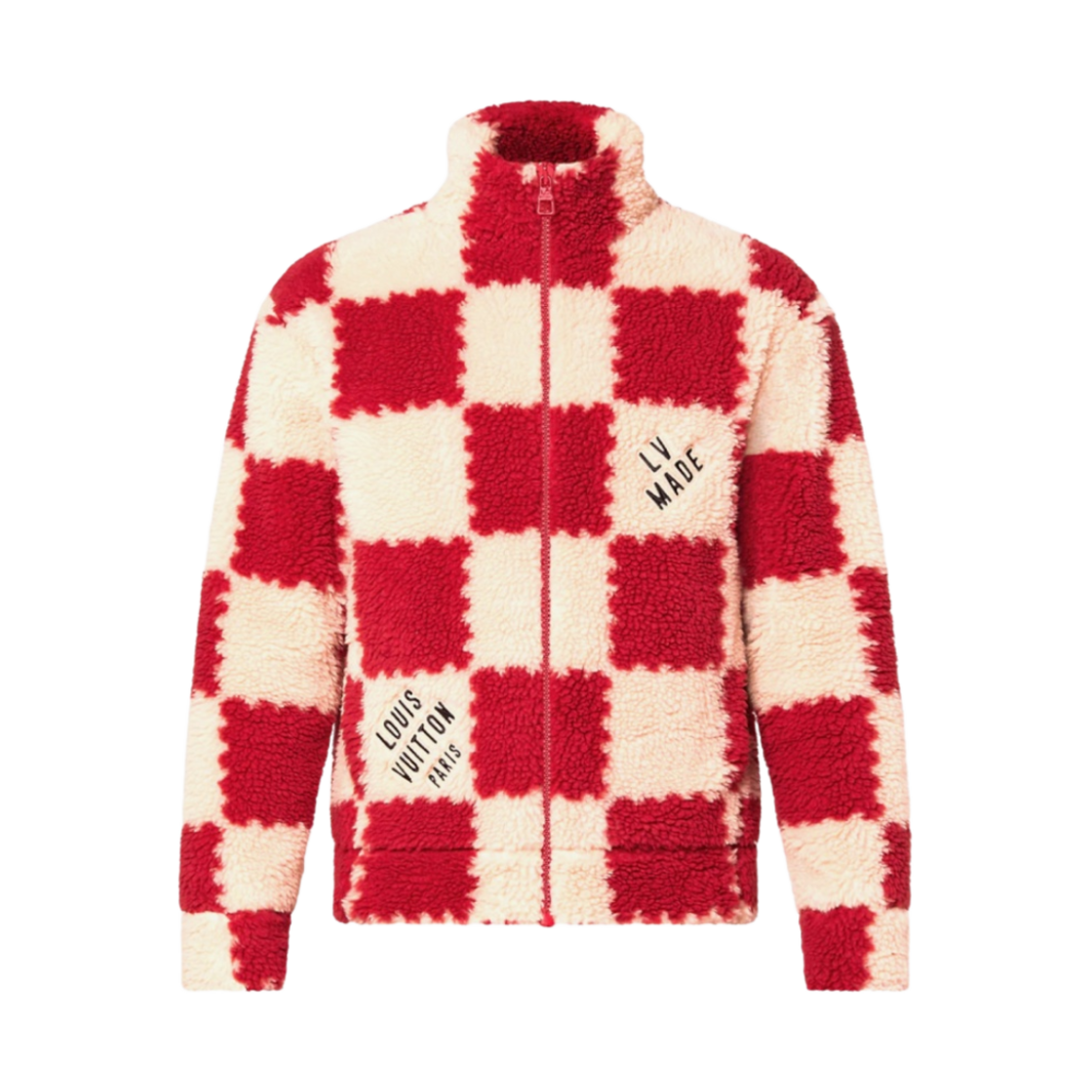 루이비통 x 니고 자카드 다미에 플리스 블루종 가넷 레드(Louis Vuitton x Nigo Jacquard Damier Fleece Blouson Garnet Red)