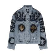Stussy x Dries Van Noten Hand Stencilled Denim Jacket Washed Blue