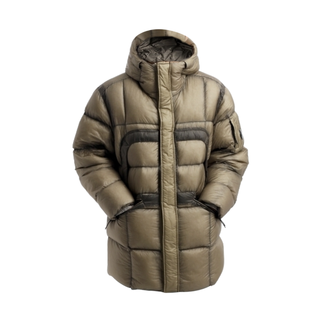 17CMOW206A006099A327 C.P. Company D.D. Shell Hooded Long Down Jacket Vintage Khaki Beige - 24FW
