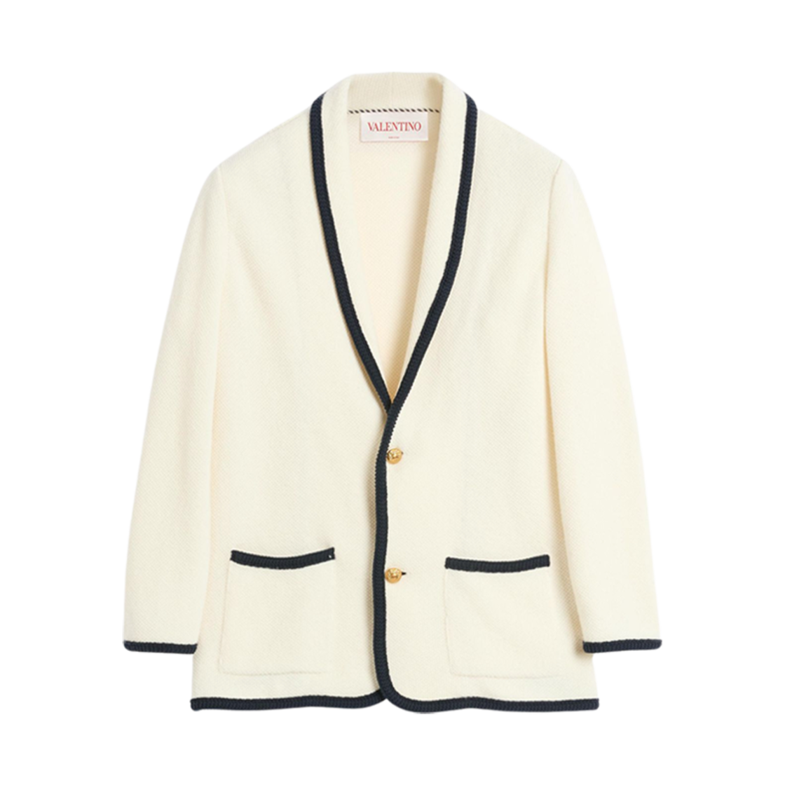 KE02TAR2RGY Valentino Single Breasted Jacket in Wool and Cotton with Torchon Piping Butter Indigo