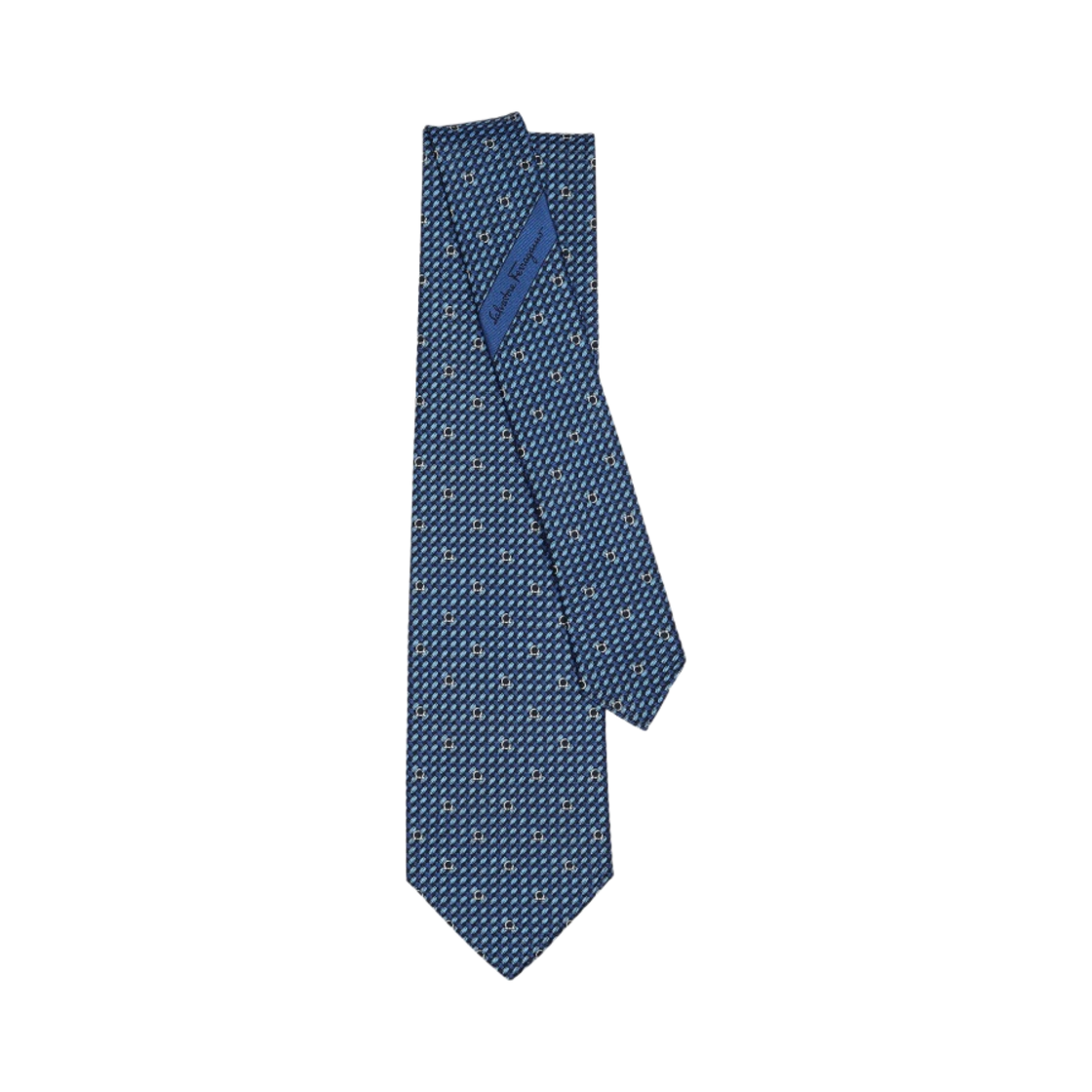 페라가모 간치니 프린트 실크 타이 네이비 블루 블루(Ferragamo Gancini Print Silk Tie Navy Blue Blue) - 1