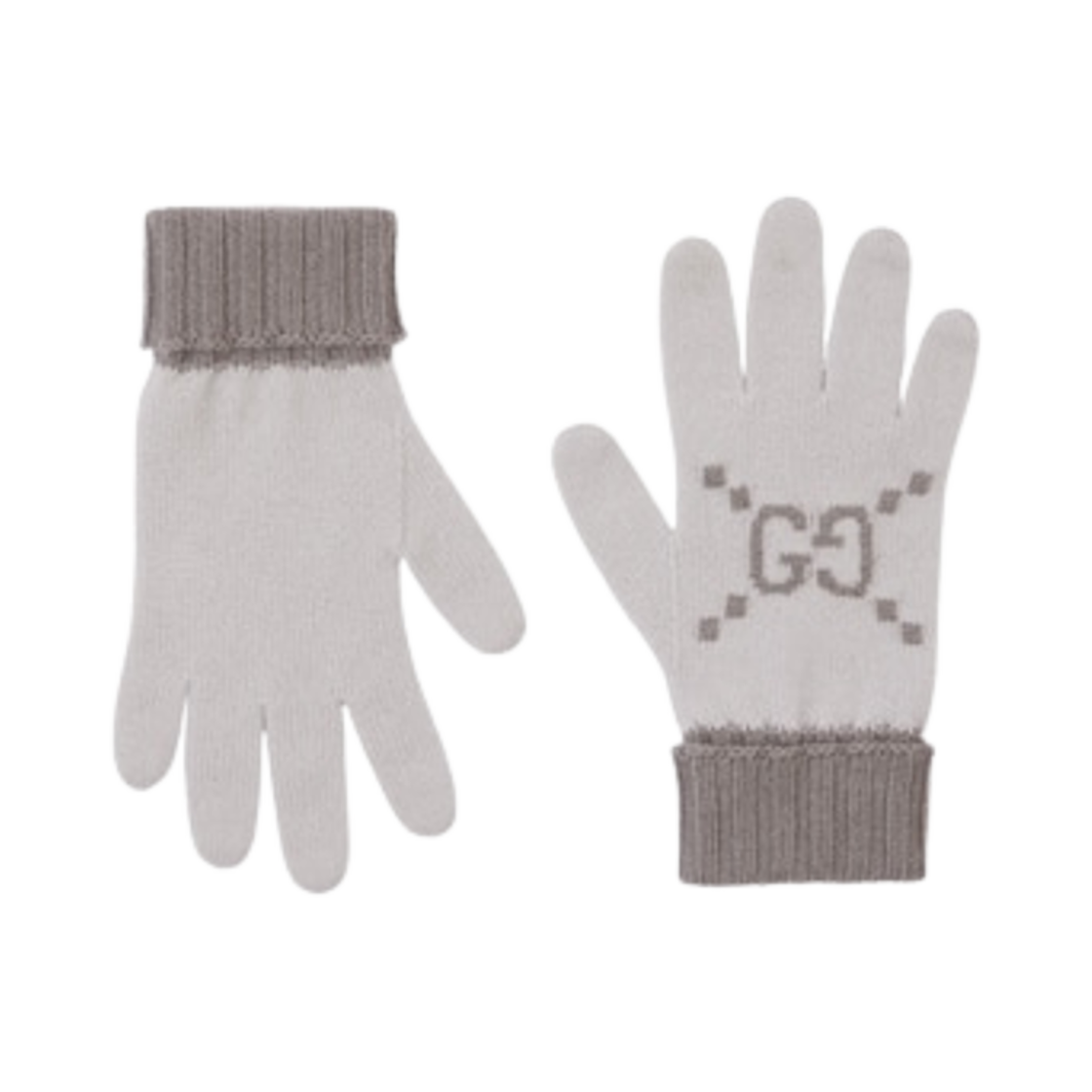 813136-3GAC0-1763 Gucci GG Cashmere Jacquard Gloves Ivory Light Grey