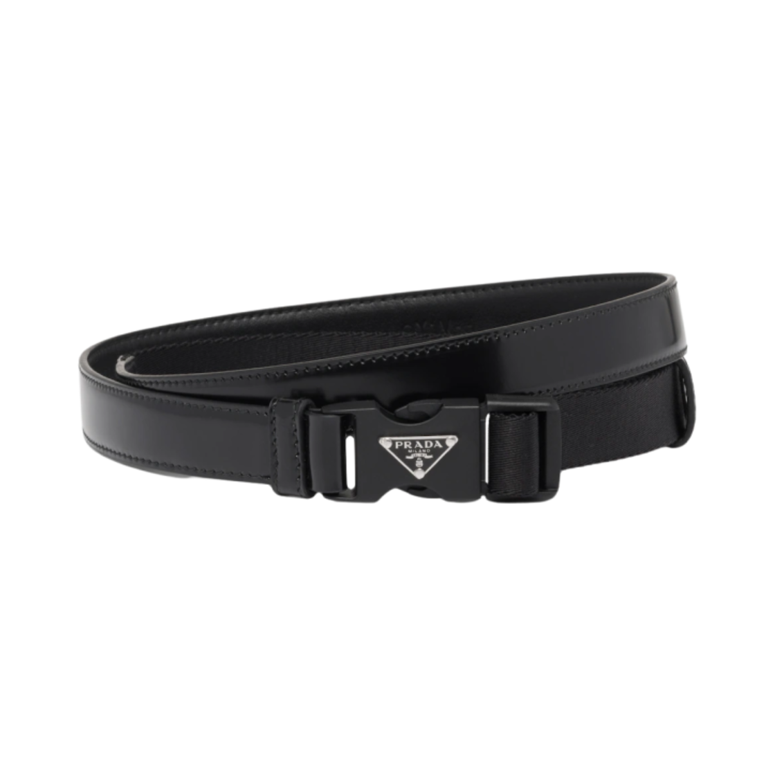 프라다 브러쉬드 레더 우븐 나일론 벨트 블랙(Prada Brushed Leather and Woven Nylon Belt Black) - 1