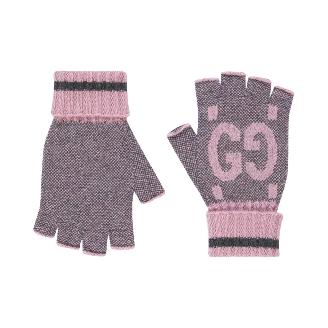 (W) 구찌 GG 캐시미어 핑거리스 글러브 그레이 핑크((W) Gucci GG Cashmere Fingerless Gloves Grey Pink) - 1