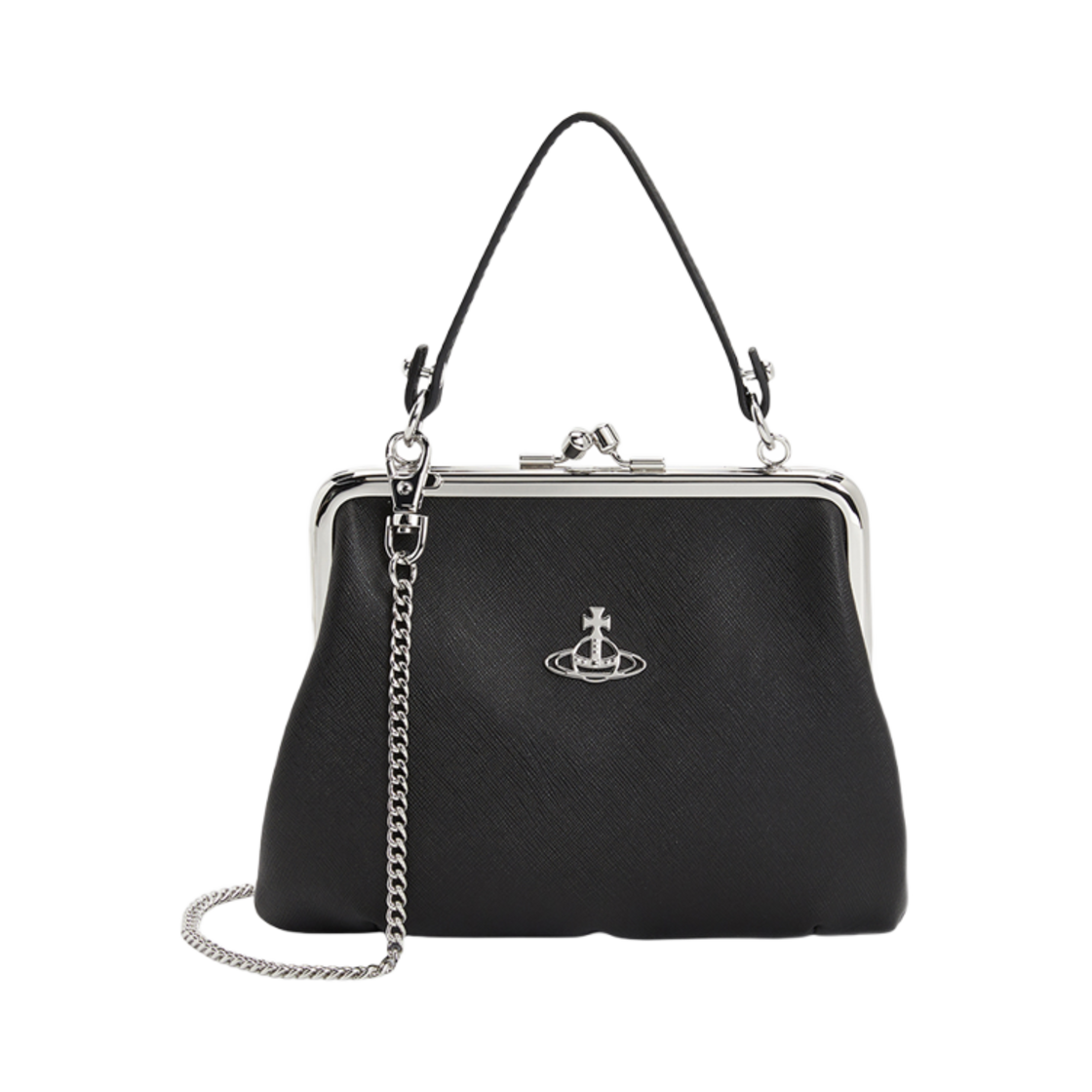 비비안 웨스트우드 사피아노 레더 그레니 펄스 체인 크로스백 블랙(Vivienne Westwood Saffiano Leather Granny Pulse Chain Cross Bag Black)