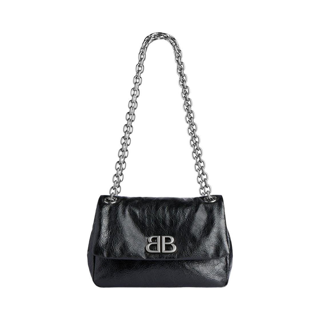 7929772AASA1000 Balenciaga Monaco Mini Bag in Vintage Silver Hardware and Arena Calfskin Black