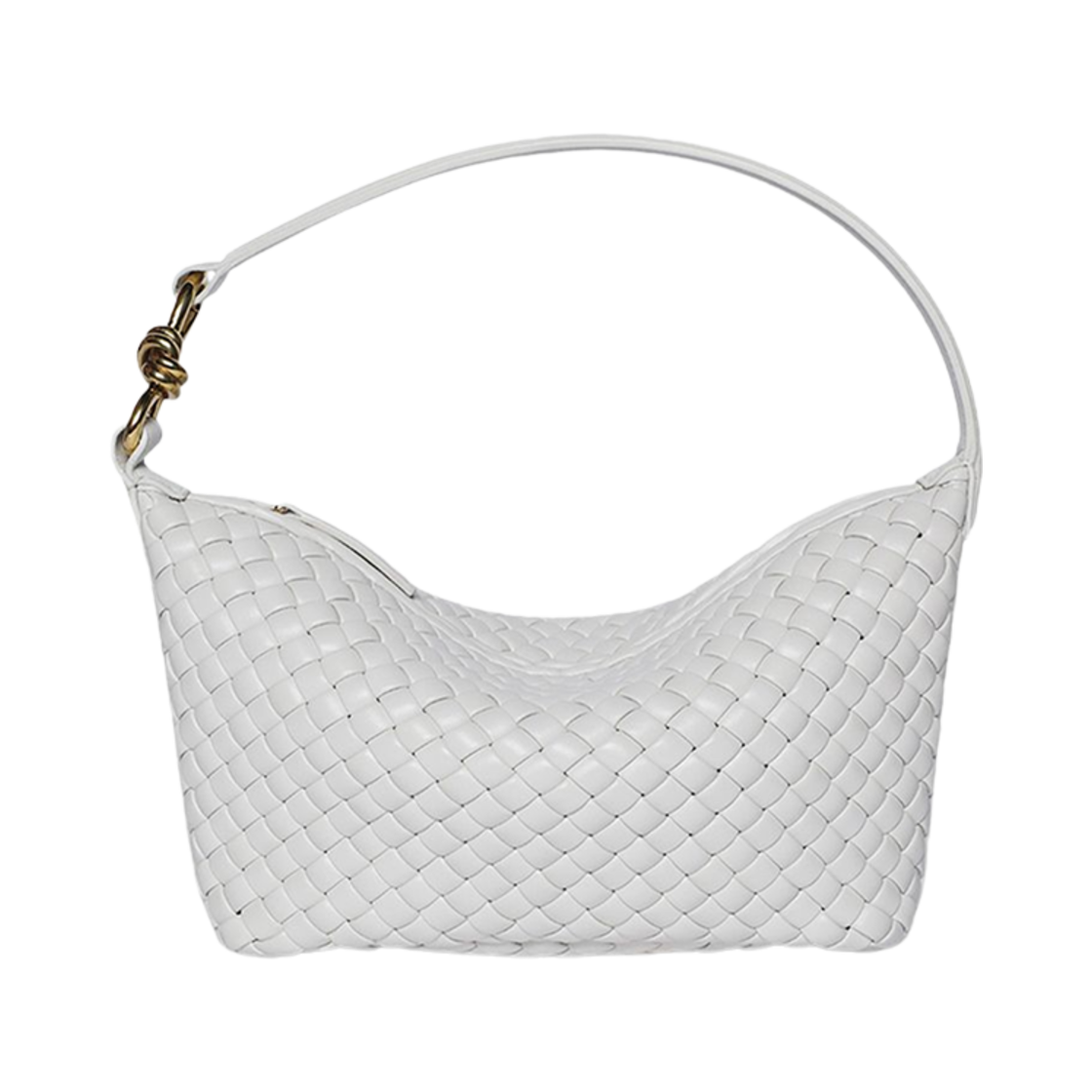 730966V01D19104 Bottega Veneta Intrecciato Knot Shoulder Bag Chalk