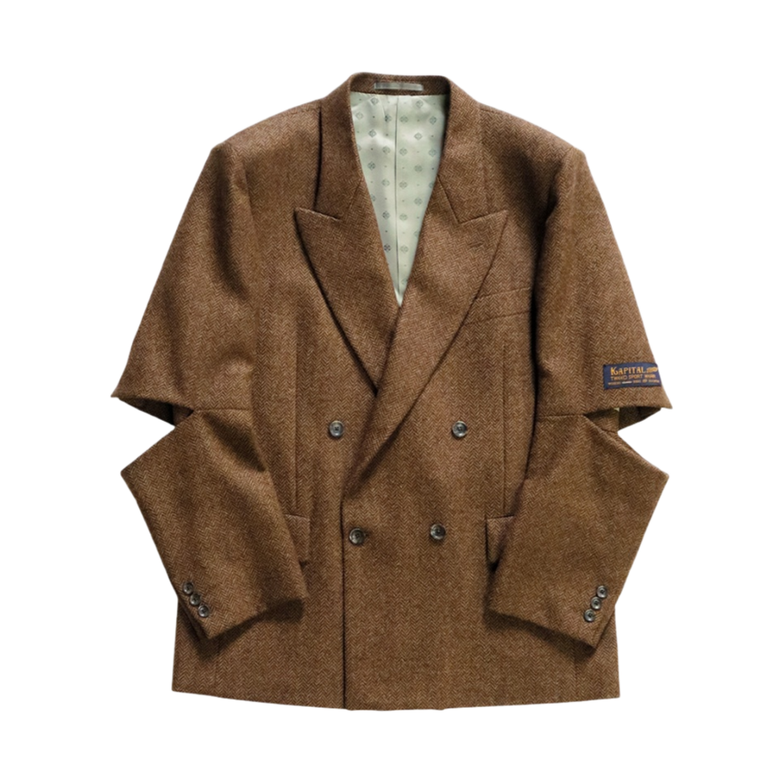 캐피탈 헤링본 트위드 컷아웃 엘보우 W-자켓 골드 카키(Kapital Herringbone Tweed Cutout Elbow W-Jacket Gold Khaki) - 1