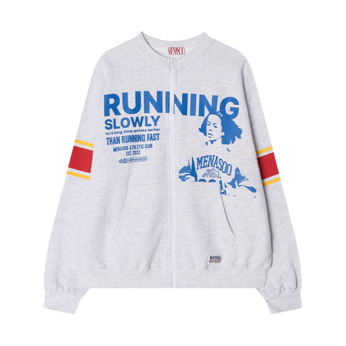 미나수 라운드넥 러닝 집업 가디건 백멜란지