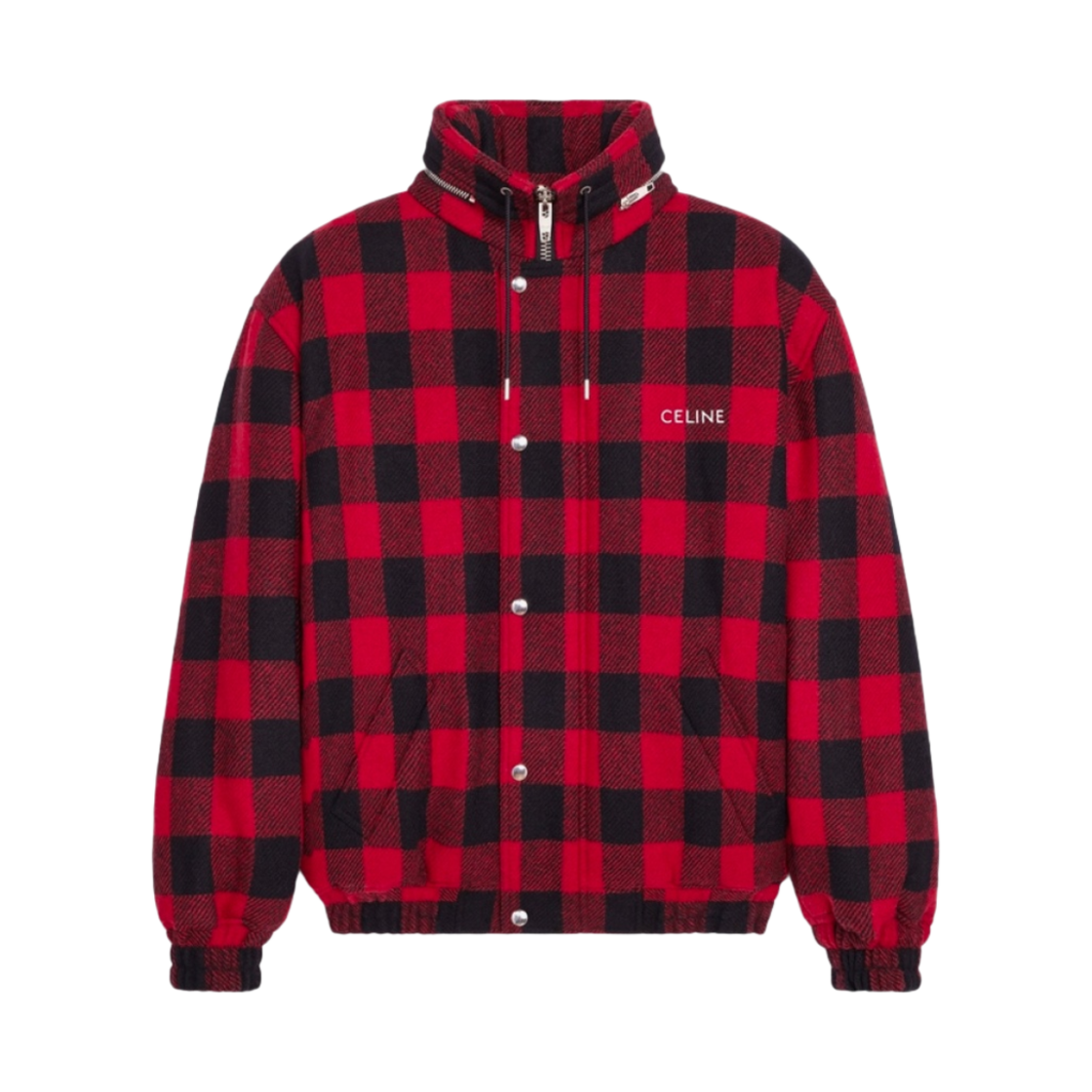 셀린느 럼버잭 체크 울 루즈 블루종 자켓 레드 블랙