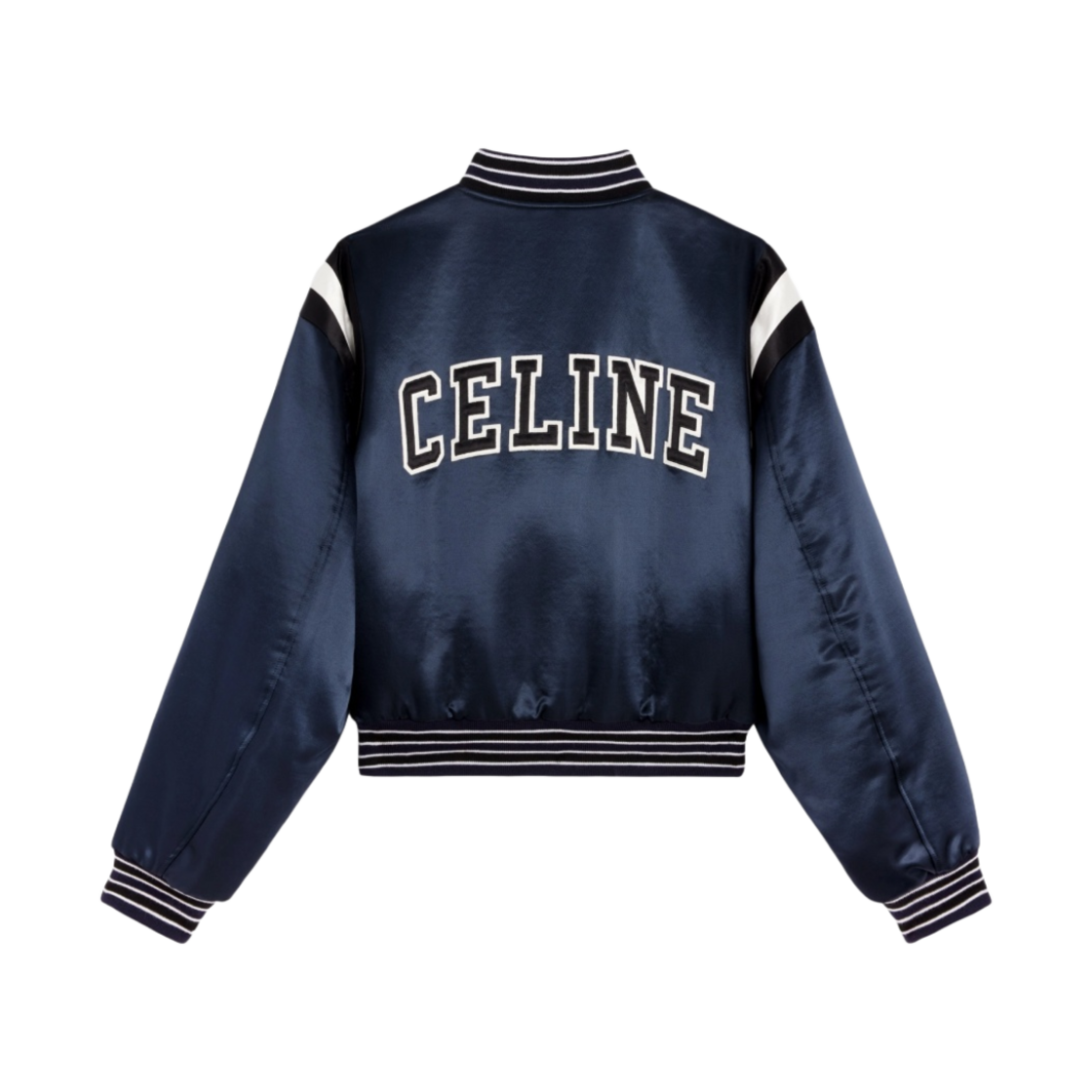 (W) 셀린느 식 사틴 크롭 봄버 자켓 네이비((W) Celine Cropped Bomber Jacket in Thick Satin Navy) - 2