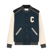 Celine Oversized Teddy Jacket in Textured Wool Blue Navy