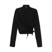 GOEN.J Notched Lapel Tie-Waist Blouse Black