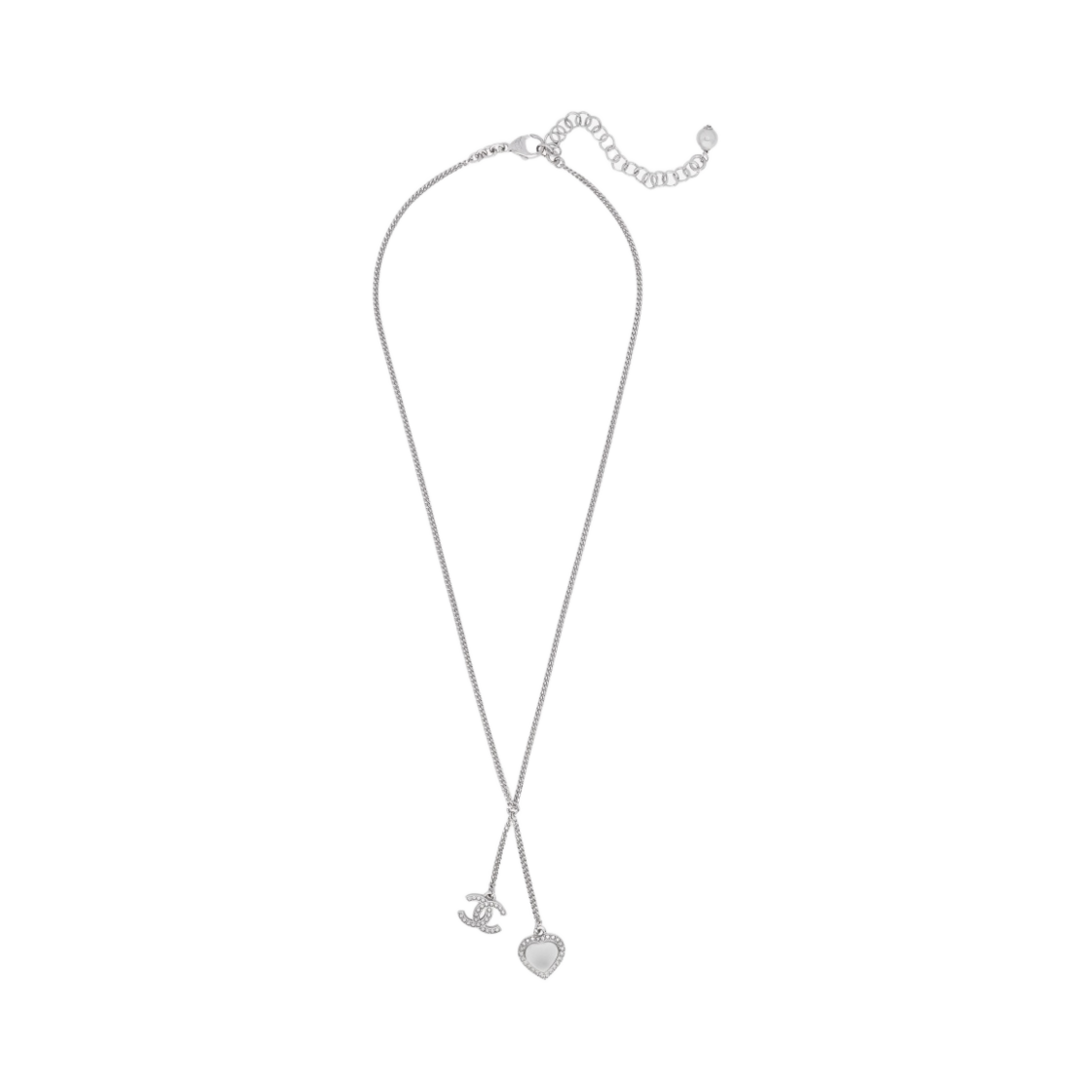 (W) 샤넬 네클리스 메탈 스트라스 & 실버 펄리 화이트 크리스탈((W) Chanel Necklace Metal Strass & Silver Pearly White Crystal) - 1