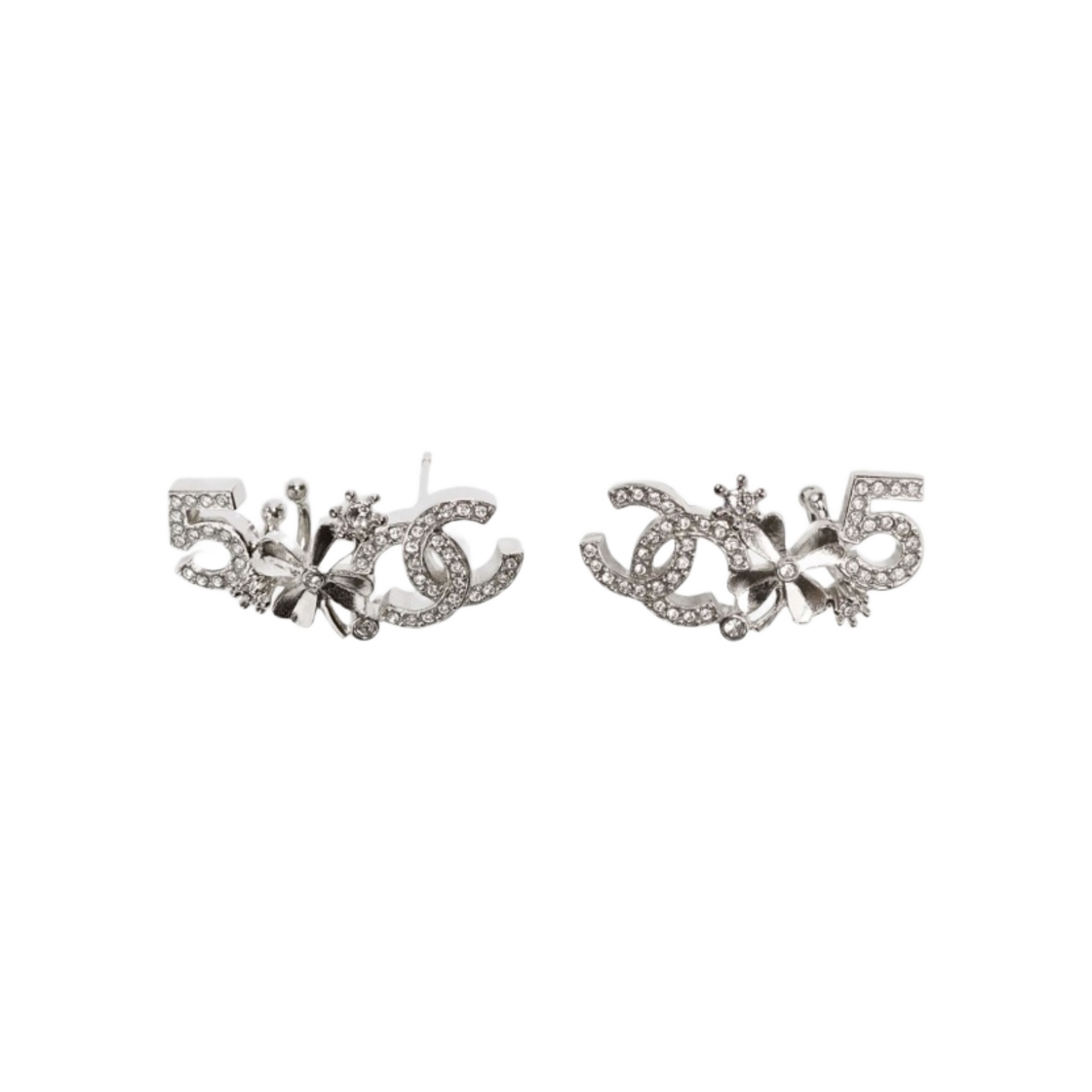 (W) 샤넬 스터드 이어링 메탈 디아만테 & 실버 크리스탈((W) Chanel Stud Earrings Metal Diamantes & Silver Crystal) - 1