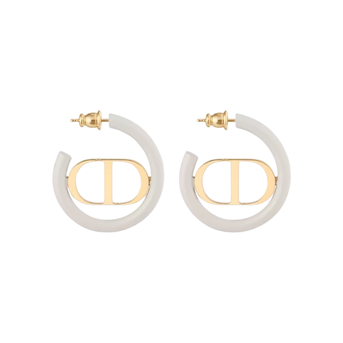 (W) 디올 30 몽테뉴 이어링 골드 피니쉬 메탈 더스티 아이보리 래커((W) Dior 30 Montaigne Earrings Gold Finish Metal Dusty Ivory Lacquer) - 1