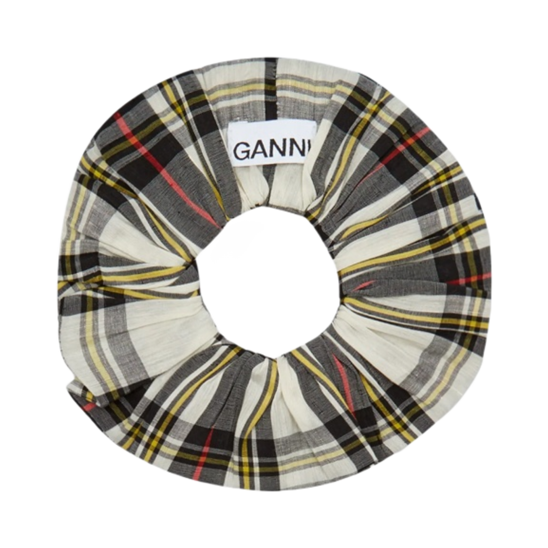 (W) 가니 실크 체크 스크런치 에그렛((W) Ganni Silk Check Scrunchie Egret) - 1