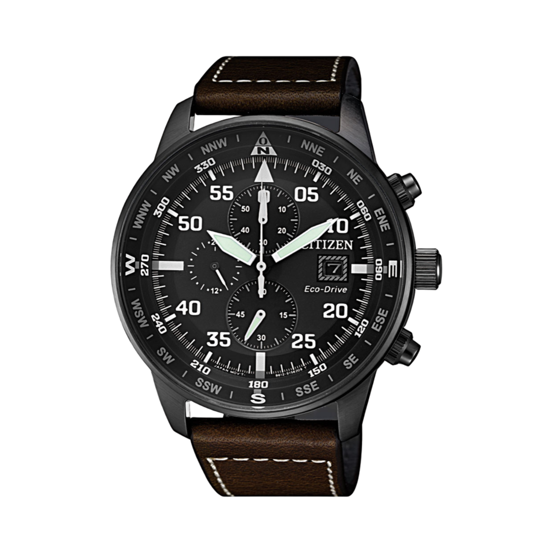 시티즌 크로노그래프 에코드라이브 44mm 스테인리스 스틸 카프 레더 블랙 이온 브라운(Citizen Chronograph Eco-Drive 44mm Stainless Steel Calf Leather Black Ion Brown) - 1
