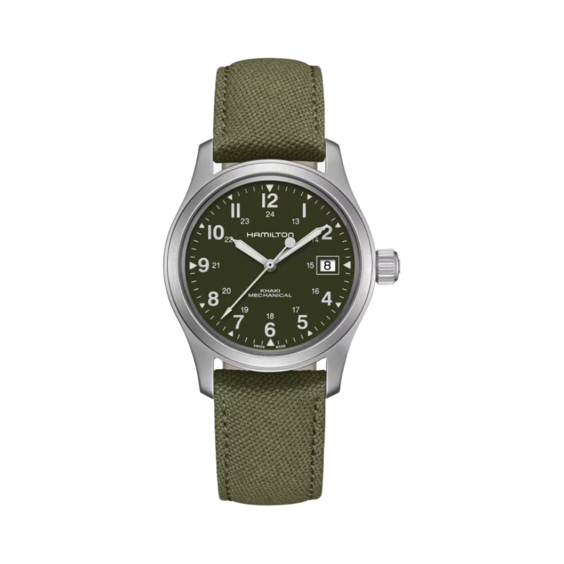 해밀턴 카키 필드 메카니컬 38mm 스테인리스 스틸 캔버스 그린