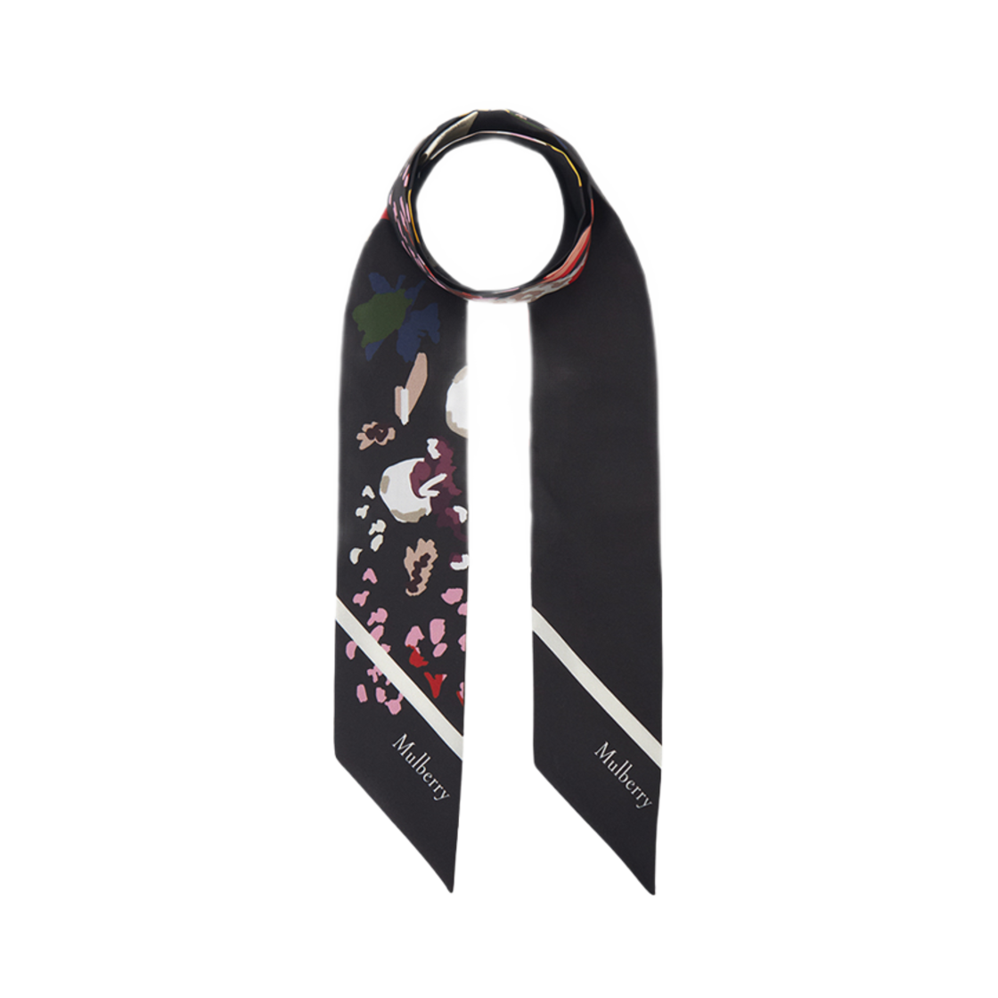 VS4836-095A100 (W) Mulberry Winter Floral Skinny Scarf Black