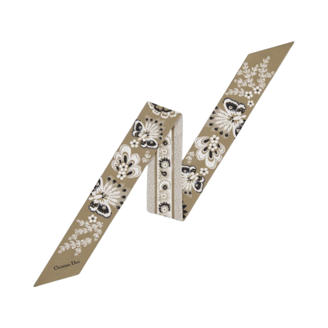 (W) 디올 버터플라이 반다나 미차 스카프 베이지 멀티컬러 실크 트윌((W) Dior Butterfly Bandana Mitzah Scarf Beige Multicolor Silk Twill)