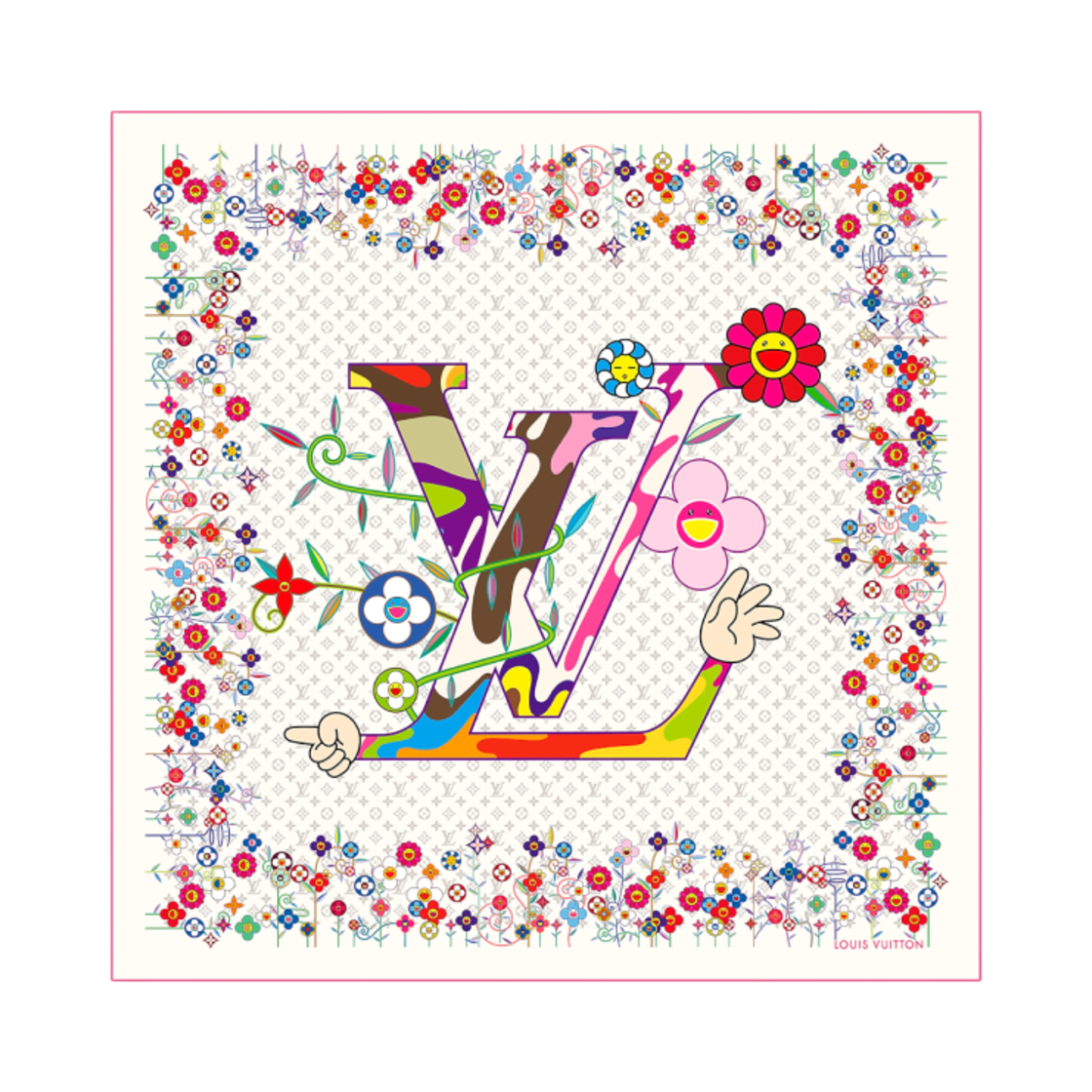 M96080 (W) Louis Vuitton x Murakami Takashi Monogram Superflat Shawl White