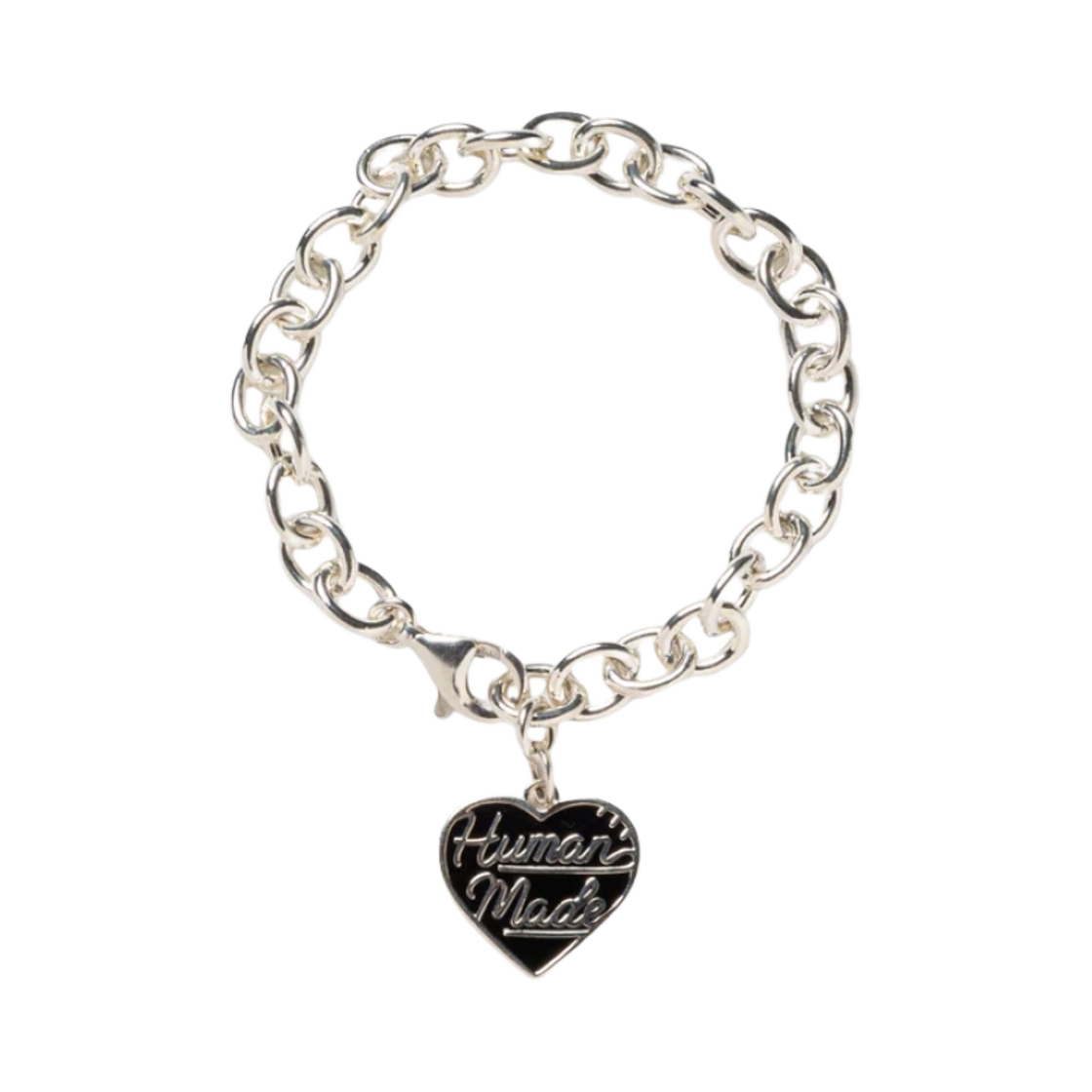 휴먼 메이드 하트 실버 브레이슬릿 블랙