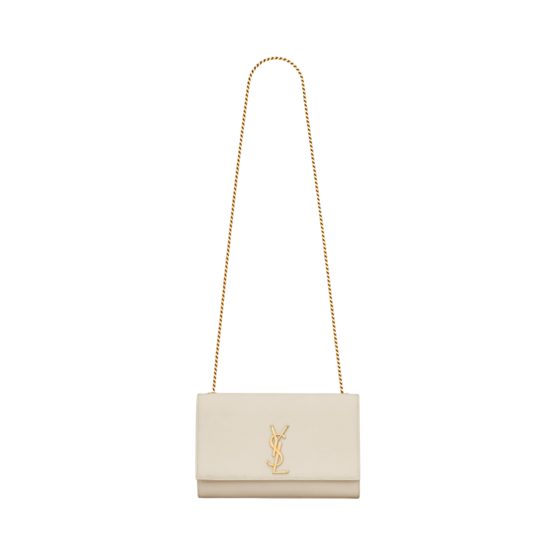 364021-BOW0J-9207 Saint Laurent Kate Medium Chain Bag In Grain De Poudre Embossed Leather Blanc Vintage