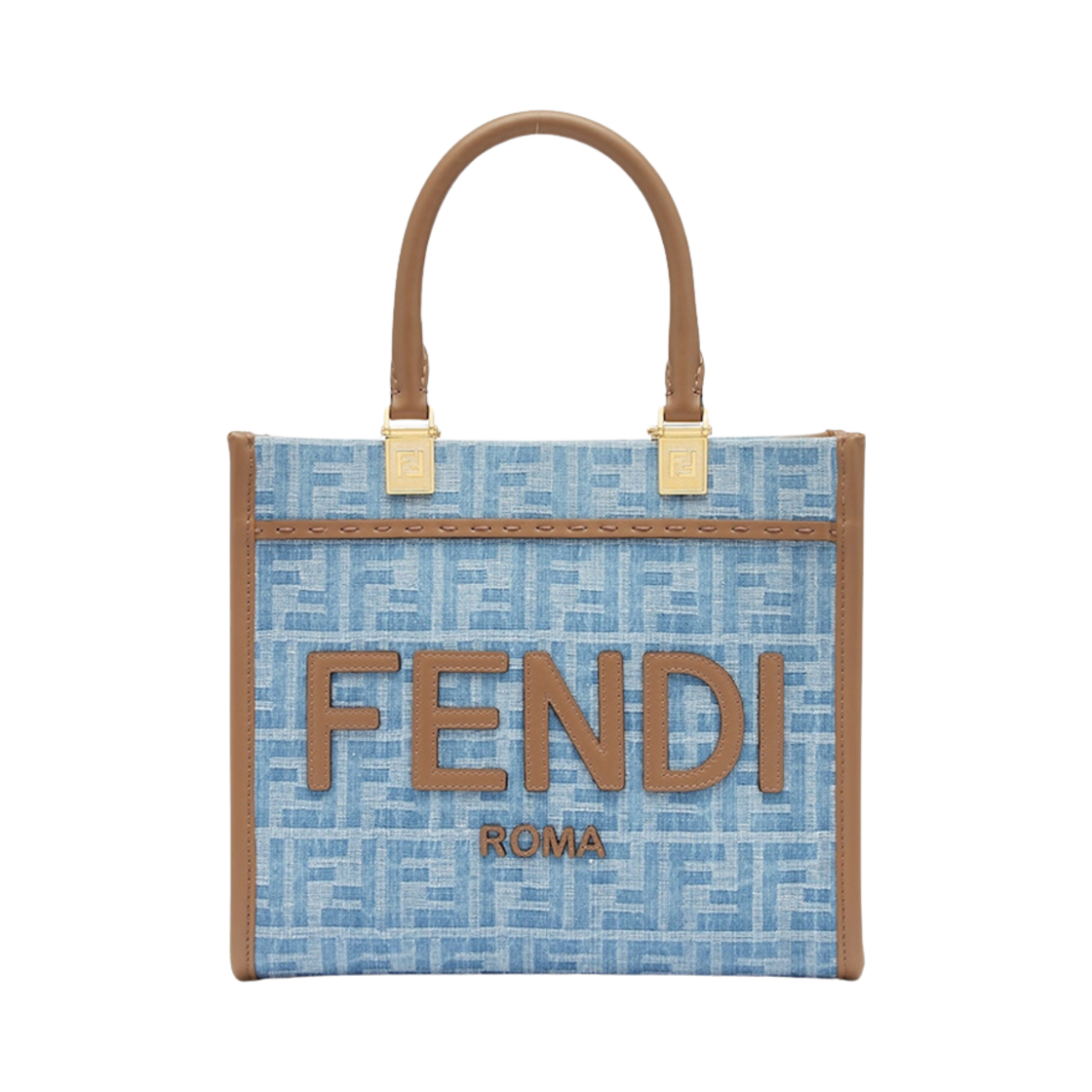 8BH394AS3FF1PLM Fendi Sunshine Small FF Denim Fabric Shopper Light Blue