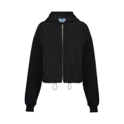 (W) Prada Cropped Double Jersey and Nylon Hoodie Jacket Black