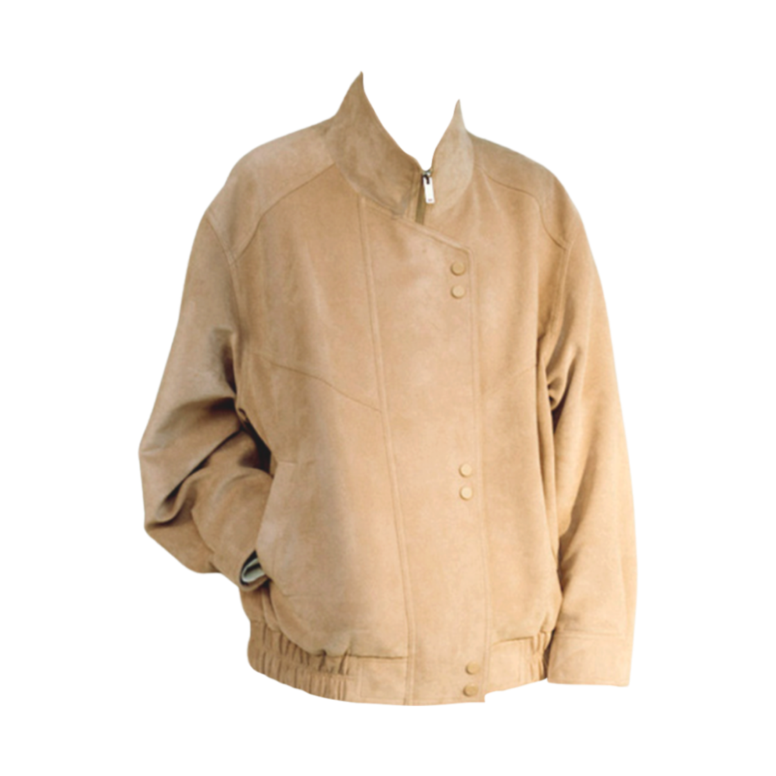 (W) 루에브르 어시메트릭 플래킷 페이크 스웨이드 자켓 베이지((W) Loeuvre Asymmetric Placket Faux Suede Jacket Beige)