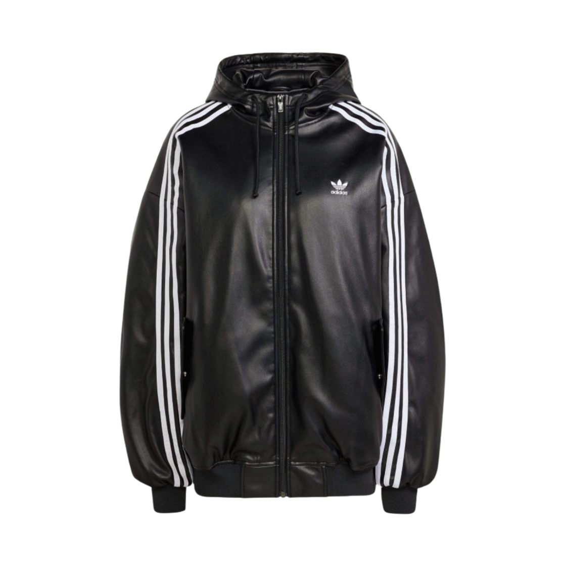 (W) 아디다스 아디레니움 Xl 포우 레더 자켓 블랙- KR 사이즈((W) Adidas Adilenium Xl Faux Leather Jacket Black - KR Sizing)