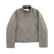 Haleine Belted 3D Faux Leather Biker Jacket Greyish Beige